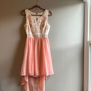 High Low Cut Out Back Dress L Peach & Cream